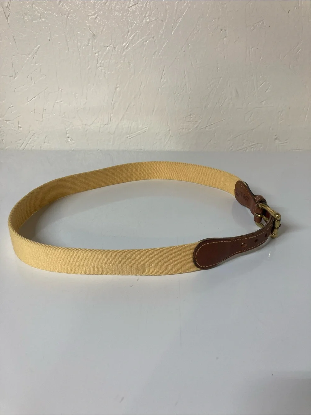 Dooney & Bourke Beige Canvas Belt with Brown Leather Trim Size 28